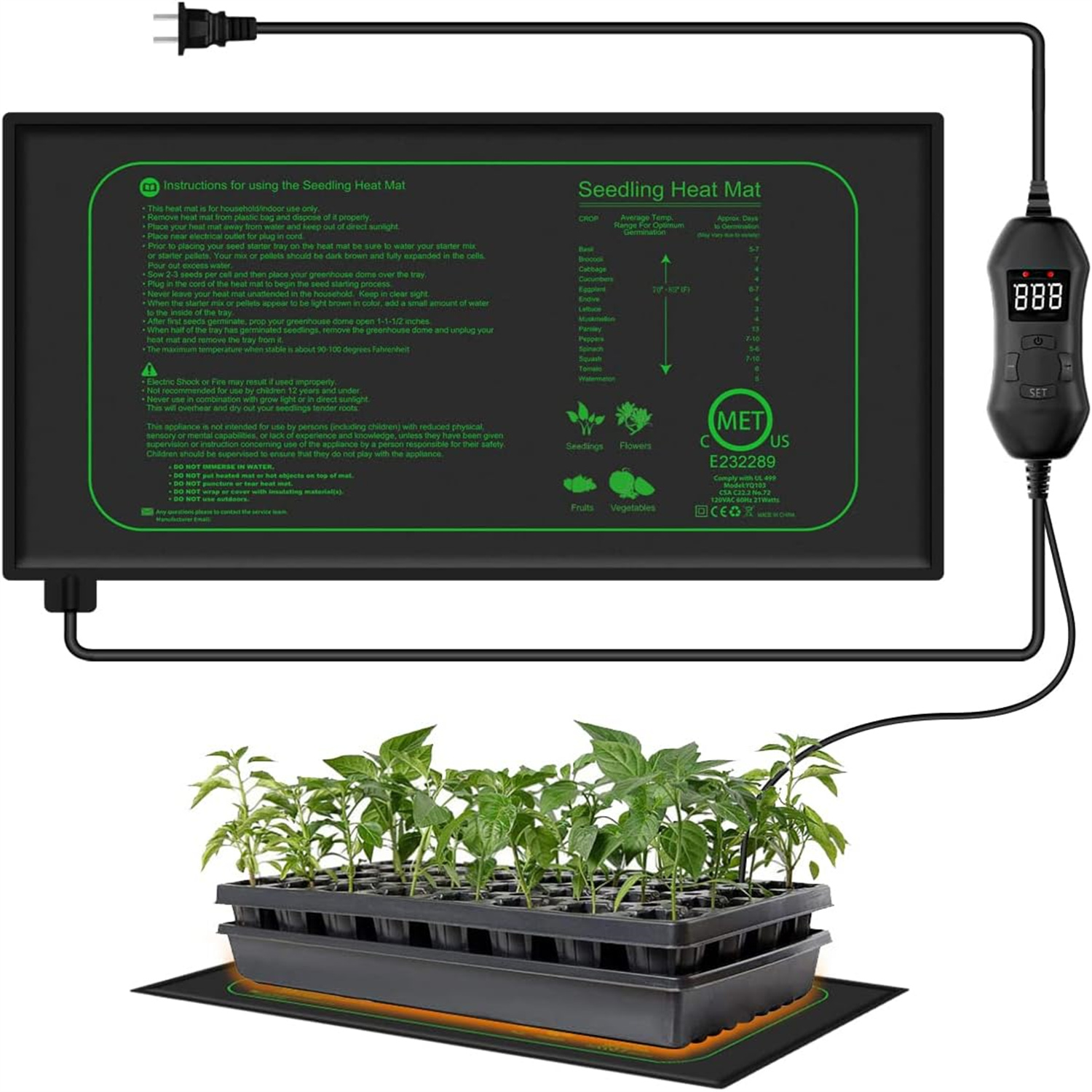 Rooting Gel Clone - แผ่นทำความร้อนสำหรับต้นกล้าพร้อมเทอร์โมสตัทดิจิตอล สำหรับปลูกพืชในร่ม แผ่นทำความร้อนเพื่อการงอกของเมล็ดพันธุ์ แผ่นเพาะพันธุ์ แผ่นเริ่มต้นการเพาะพันธุ์ ปลั๊ก