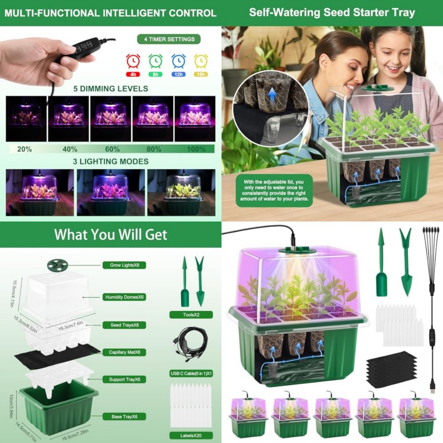 ถาดเพาะเมล็ดพร้อมไฟ 6 ชุด ชุดเ - Humidity Dome Kit บทวิจารณ์และราคา